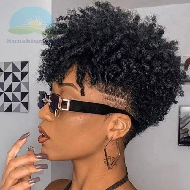 Tomiyaa Pixie Curl Afro Perücke, 100% Echthaar, Damen - Bild 1
