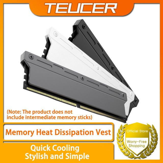 TEUCER Passiver RAM-Kühlkörper aus Aluminium für DDR2, DDR3, DDR4 und DDR5 Desktop-Speicher in Schwarz - Bild 1