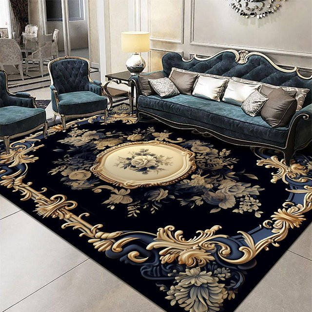 Wucifang Jewelry Perserteppich in Schwarz, modern und floral, rutschfest und waschbar, B/T: 80 x 120 cm - Bild 1
