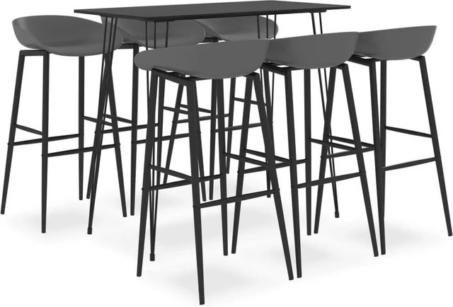 vidaXL 7-tlg. Bar-Set Modell 3 in Schwarz und Grau mit Tisch und Stühlen für Bars, Pubs und Restaurants - Bild 1