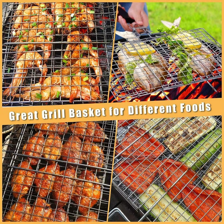 FEB.WIND Tragbarer Outdoor-Camping-Grillständer aus Edelstahl in Silber mit Grillkorb und abnehmbarem Griff - Bild 4