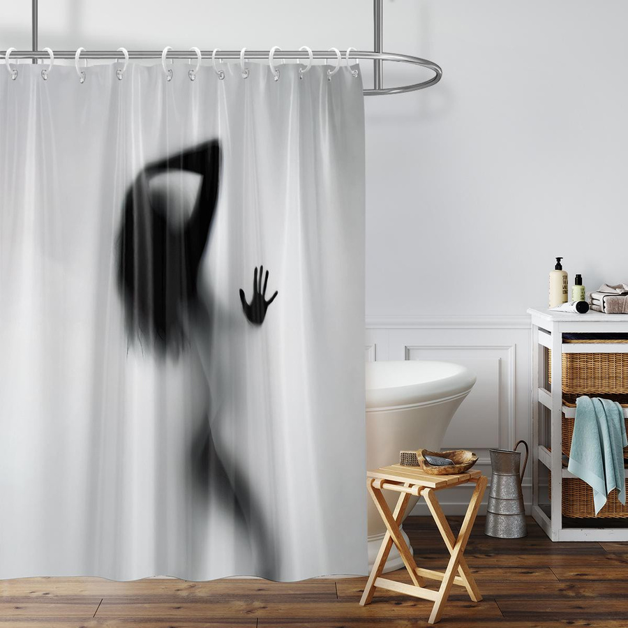 Moderner Duschvorhang mit abstraktem Menschlicher Schatten Druck, wasserdicht und schimmelresistent, B/H: 180 x 180 cm - Bild 2
