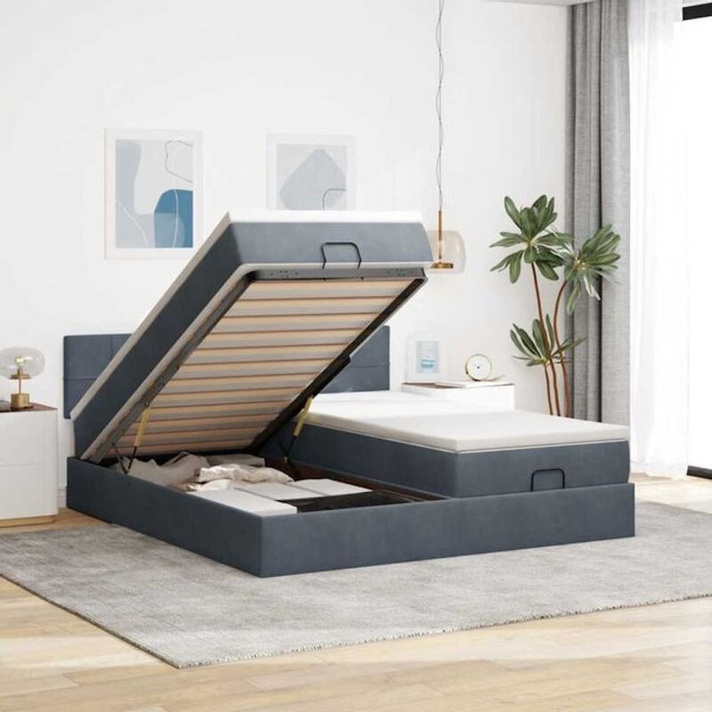 Vidaxl Polsterbett Ottoman mit Matratzen und LED in Anthrazit Grau aus Samt B/T: 160 x 200 cm - Bild 1