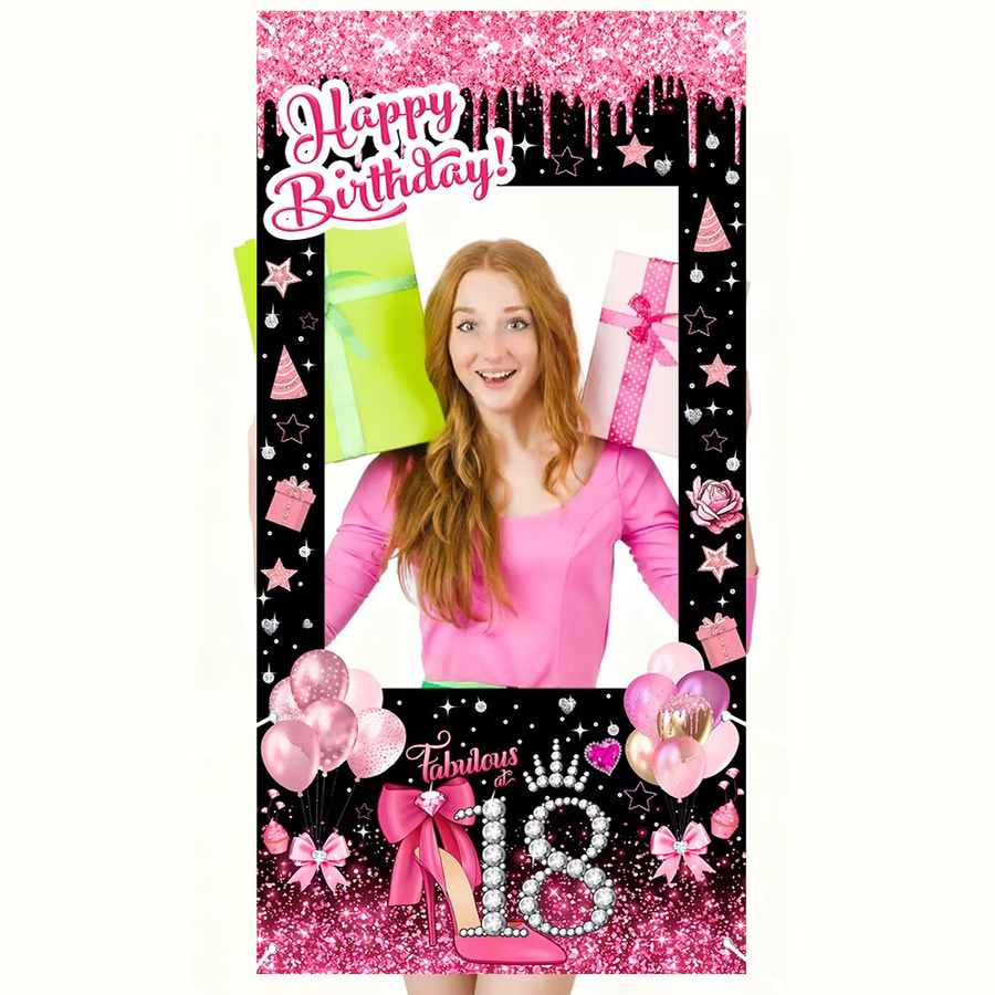 AFYPRTY Fotobox-Hintergrund Rosa Glitzer High Heel aus Polyestergewebe für deinen 18. Geburtstag, Breite: 60 cm, Höhe: 60 cm - Bild 3