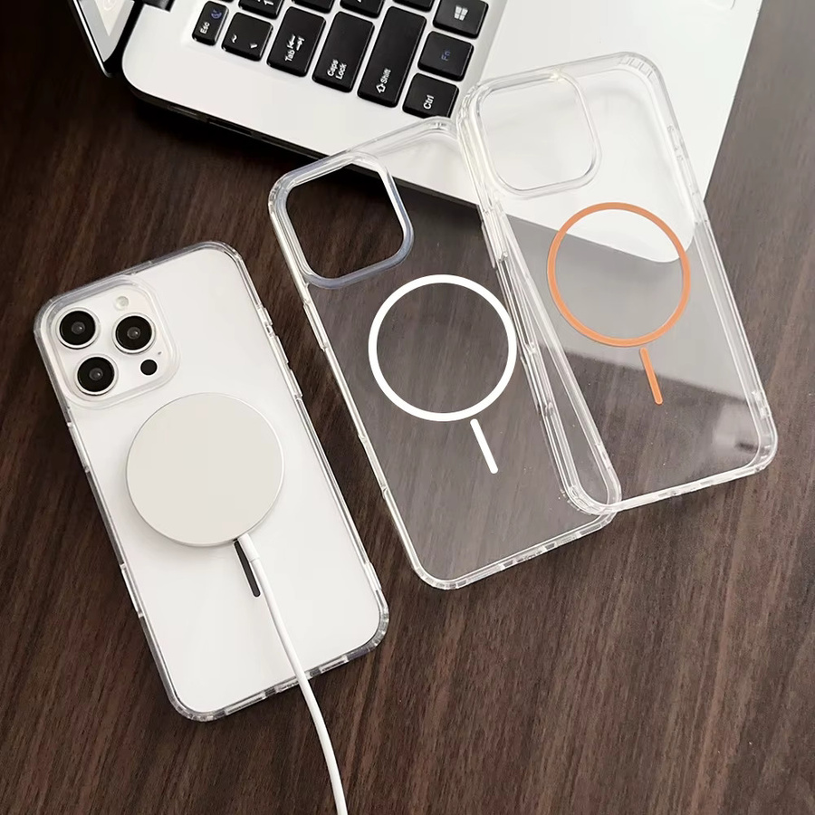 Caynes Magnetische transparente Handyhülle für iPhone kompatibel mit MagSafe, stoßfeste Hartplastik Schutzhülle in Transparent und Weiß - Bild 2