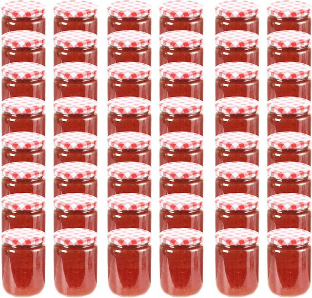 MobelMall Marmeladengläser aus Glas mit Schraubdeckel in Rot und Weiß, 48 Stück, 230 ml pro Glas - Bild 1