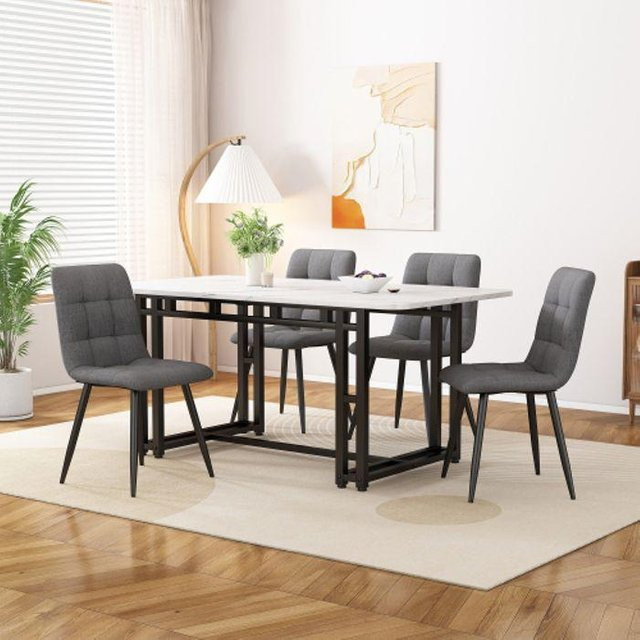 Modernes Tisch- und Stuhlset MUVOE in Schwarz und Dunkelgrau, rechteckiger Esstisch aus MDF-Laminat und Metall, B/T: 120 x 70 cm - Bild 1