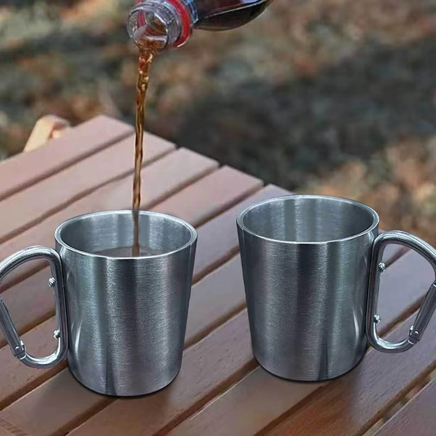 LISM Outdoor-Camping-Reisebecher aus Edelstahl mit Karabinerhaken-Griff in Silber - Bild 2