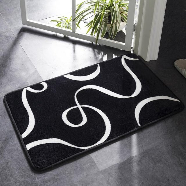 Honlaker Badematte mit geometrischem Muster in Schwarz und Weiß, rutschfest und saugfähig, B/L: 80 x 120 cm - Bild 1