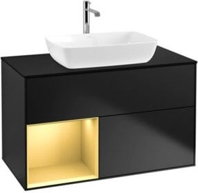 V&B Waschtischunterschrank Finion 100 in Blau Lackiert mit goldenem Regal, Breite: 100 cm, Tiefe: 50,1 cm, Höhe: 50,1 cm - Bild 1