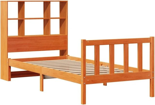 vidaXL Massivholzbett aus Kiefernholz mit Kopfteil und Regal in Wachsbraun, B/T/H: 75 x 190 cm - Bild 1