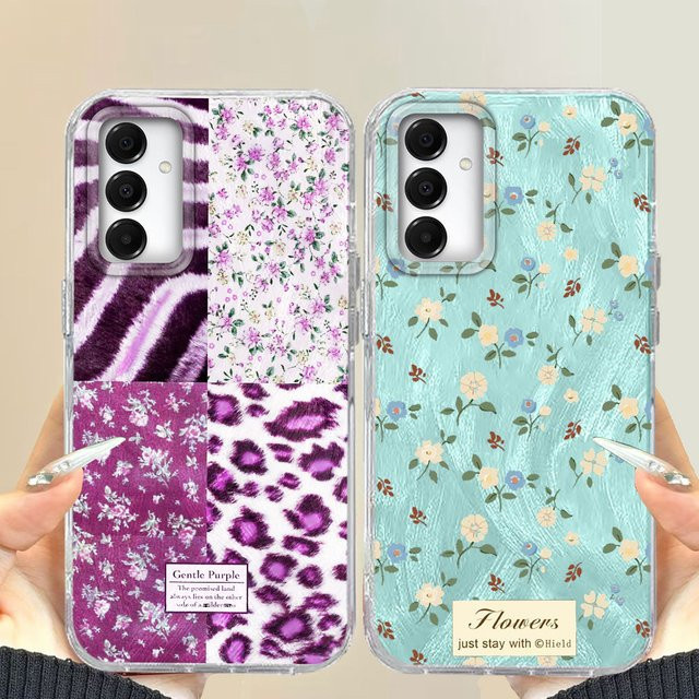 Handyhülle mit Lila Leopardenmuster und Blumen für Samsung Galaxy A16 A57 A07 A17 A26 A56 A55 A54 A15 A13 A36 A25 A35 A14 A34 A12 - Bild 1