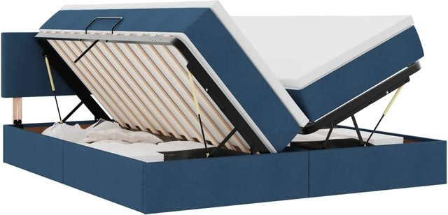 vidaXL Bett mit Kopfteil und LED-Lichtleisten in Blau mit Lift-up-Base aus Stoff und Metall B/T/H: 200 x 200 x 88 cm - Bild 1