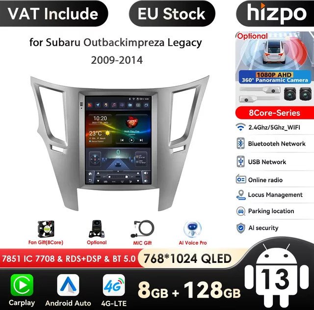 Hizpo Tesla-Style Autoradio für Subaru Outback Impreza Legacy 2009-2014 mit 9,7 Zoll QLED-Display, CarPlay, Android Auto und WIFI in Schwarz - Bild 1