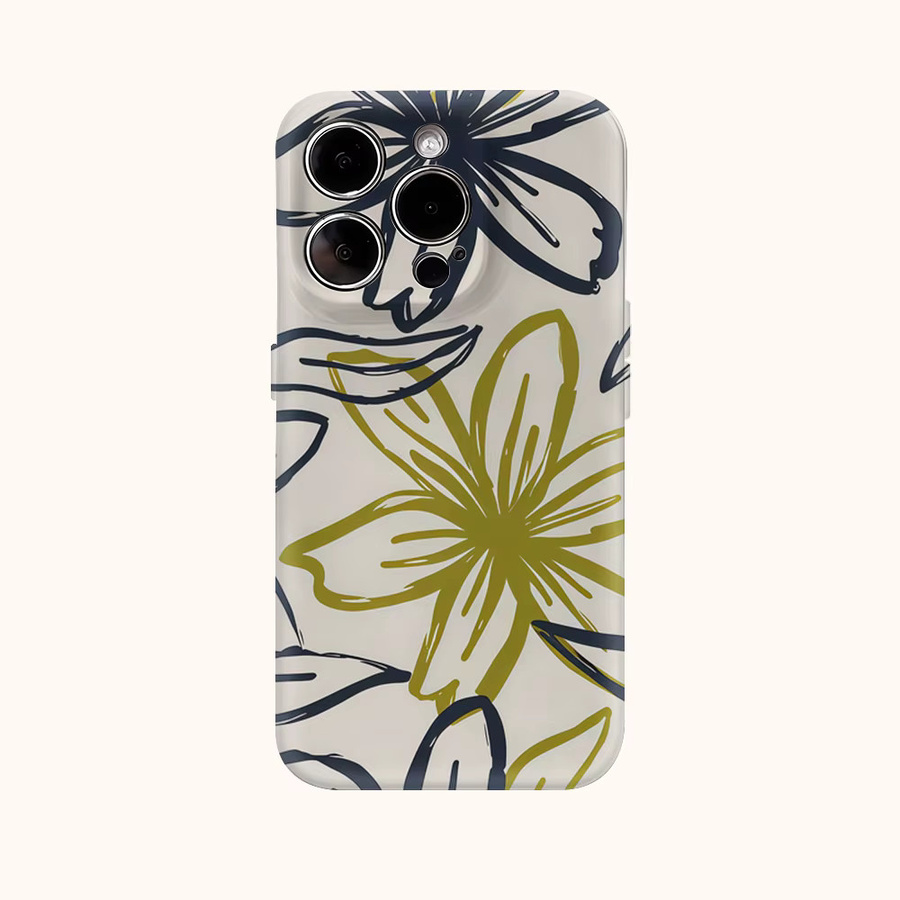 Potdemiel Handyhülle mit Ink-Line Blumendruck für iPhone 17AIR 16E 16 15 14 13 12 11 Pro Max Plus in Multicolour mit doppelschichtiger Rückseite - Bild 2