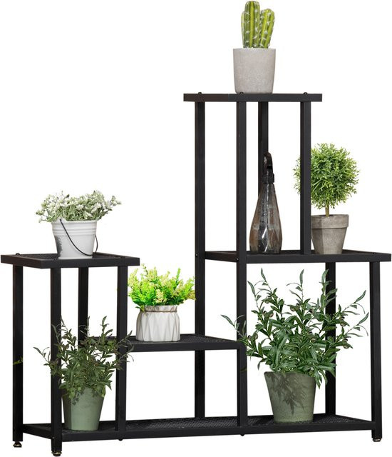 Outsunny Pflanzenregal aus Metall mit 4 Stufen in Schwarz, B/T/H: 91 x 25 x 83 cm - Bild 1