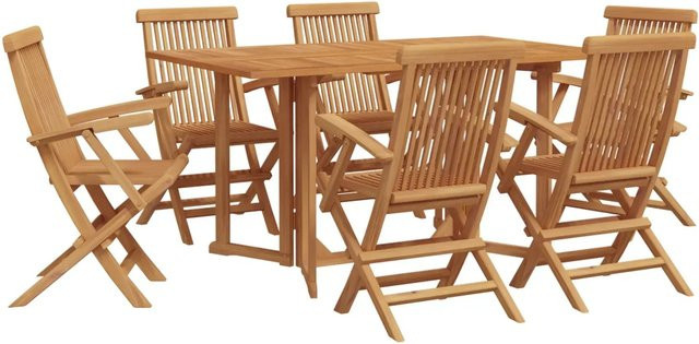 vidaXL 7-teiliges Garten-Essset aus Akazienholz in Braun mit rechteckigem Tisch - Bild 1