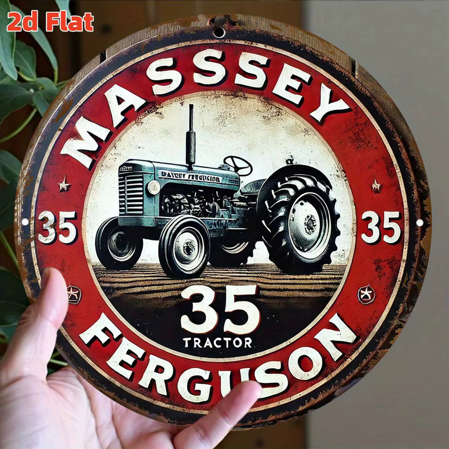 Vintage Massey Ferguson Tractor Wandkunst aus Metall in Rot – 2D Flat Aluminiumschild mit 35 Tractor Design von Potdemiel - Bild 4