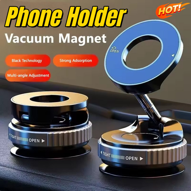 DIXSG Magnetischer Telefonhalter in Schwarz mit faltbarem Design und 360 Grad verstellbarer Vakuum-Autohalterung für Live-Streaming - Bild 1