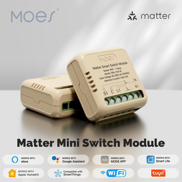 MOES Tuya WiFi Matter Mini Smart Schalter Modul mit Timer für Alexa Google Home und Apple HomeKit zur Home Automation - Bild 1