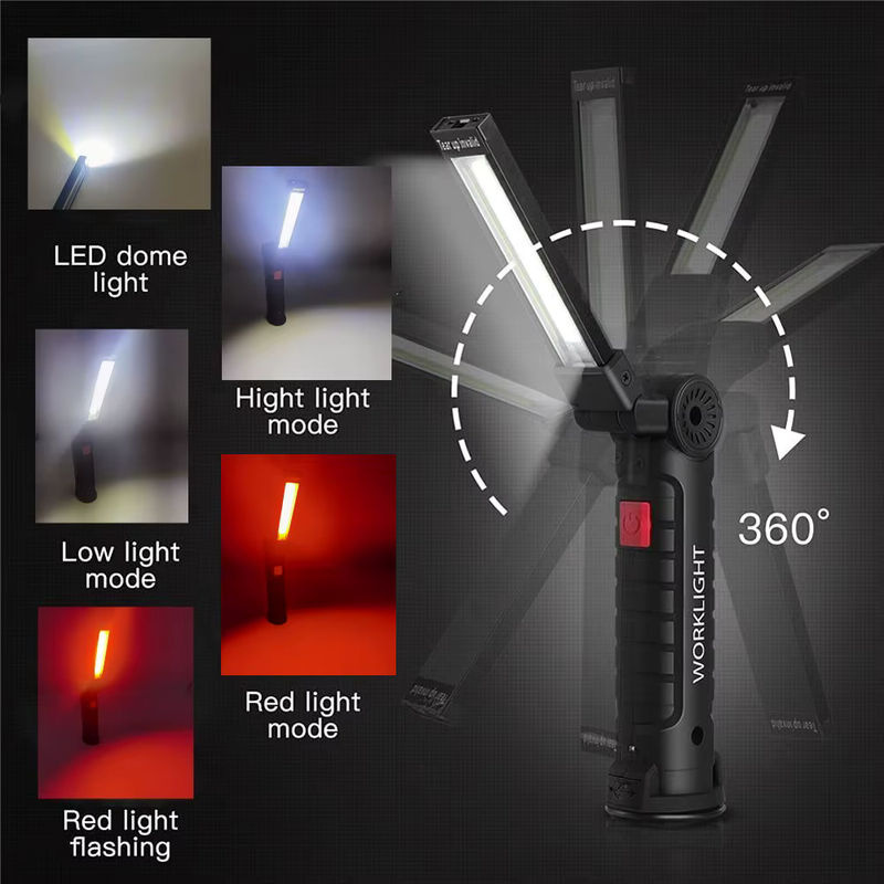 ESMARTER COB LED Taschenlampe, USB wiederaufladbare Arbeitsleuchte mit Magnet und Hängemöglichkeit, Schwarz - Bild 2