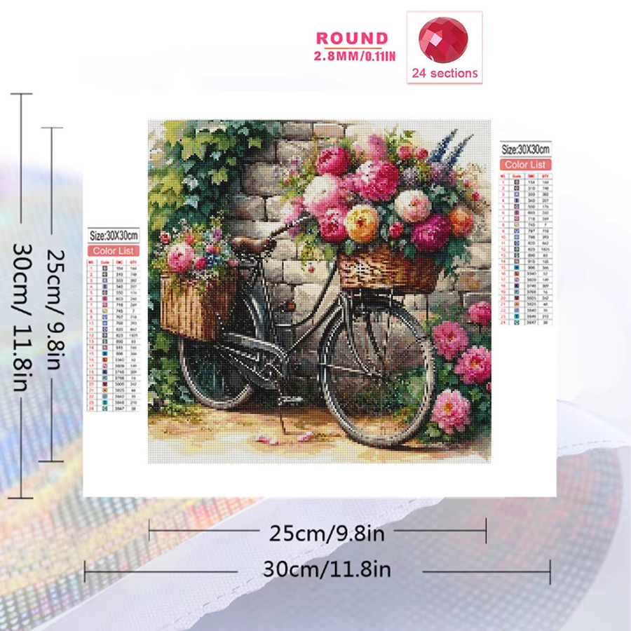 Momoart Diamantmalerei Fahrrad Landschaft DIY Diamantmosaik mit Blumen in Multicolour, B/B/B: 20 x 20 x 20 cm - Bild 2