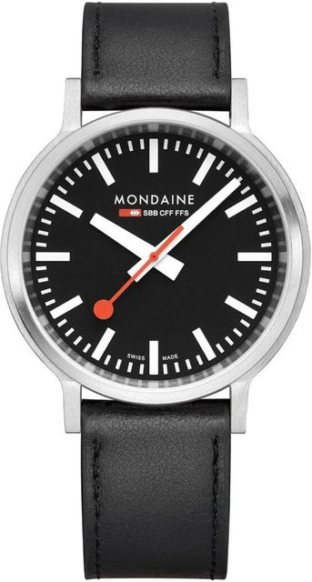Mondaine Herrenuhr, Quarz, Edelstahl, 41 mm, Leder, Schwarz, 3 ATM - Bild 2