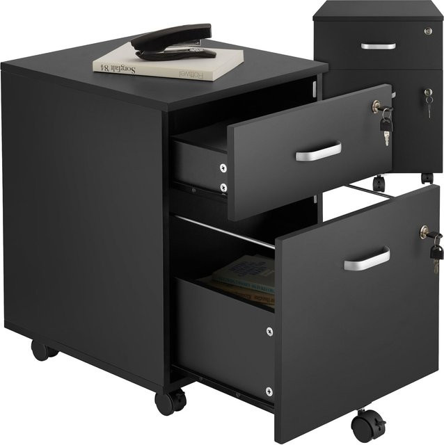tectake Rollcontainer Vagur Schwarz mit 2 abschließbaren Schubladen für A4 Dokumente, B/T/H: 40 x 44 x 54,5 cm - Bild 1