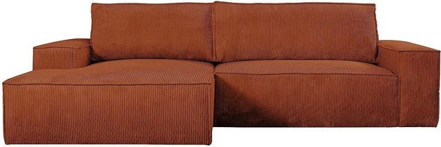 Vente-unique Schlafsofa Amelia in L-Form mit Cord-Bezug, Farbe Terracotta, Breite: 267 cm - Bild 1