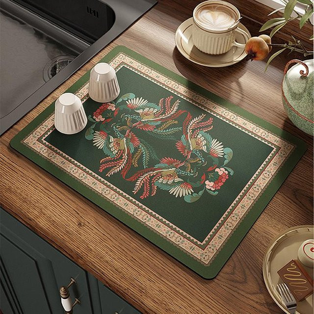 Schnelltrocknende Abtropfmatte aus Kieselgur in Grün, Retro-Küchenarbeitsplatten-Einlage für Spülbecken und Bartisch, B/B/H: 60 x 40 x 1 cm - Bild 1
