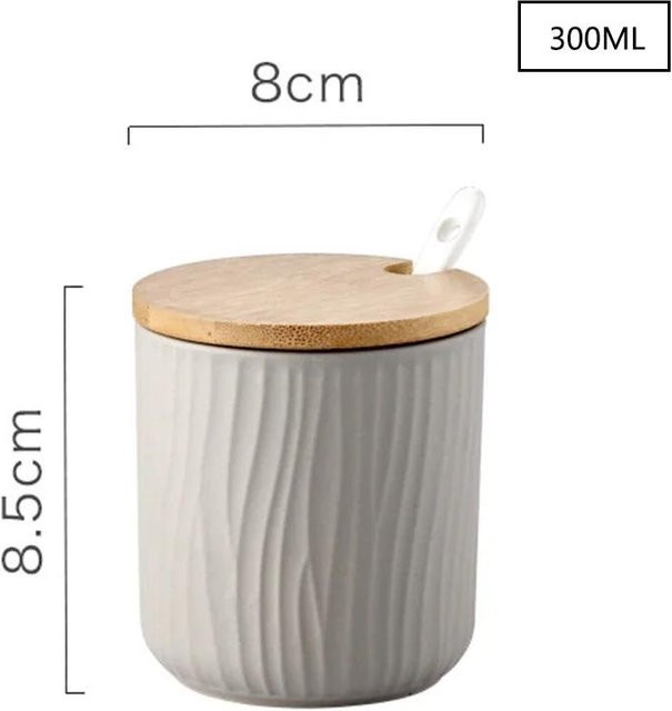 Yiran Furniture Gewürzdosen-Set aus Keramik mit Holzdeckel und Löffel-Set in Weiß - Bild 1