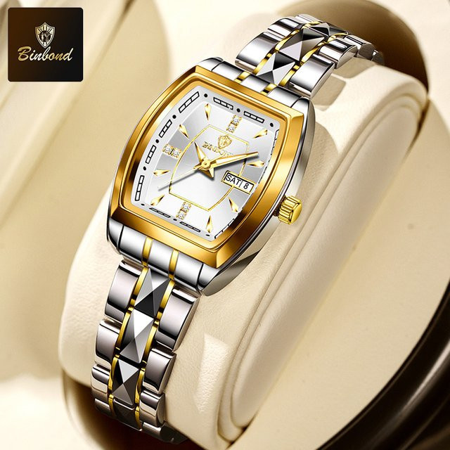 BINBOND Armbanduhr Quarz, Tonneau, Edelstahl, Diamant, Kristall, Damen - Bild 1