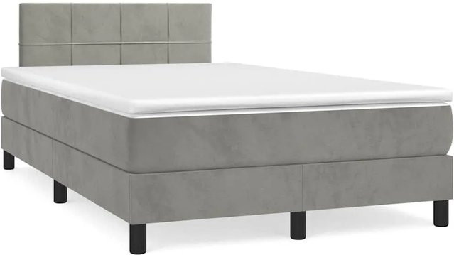 vidaXL Boxspringbett mit Matratze in Hellgrau, Hybridbett mit LED-Unterbettbeleuchtung und USB-Anschluss, Samt, B/T: 120 x 200 cm - Bild 1