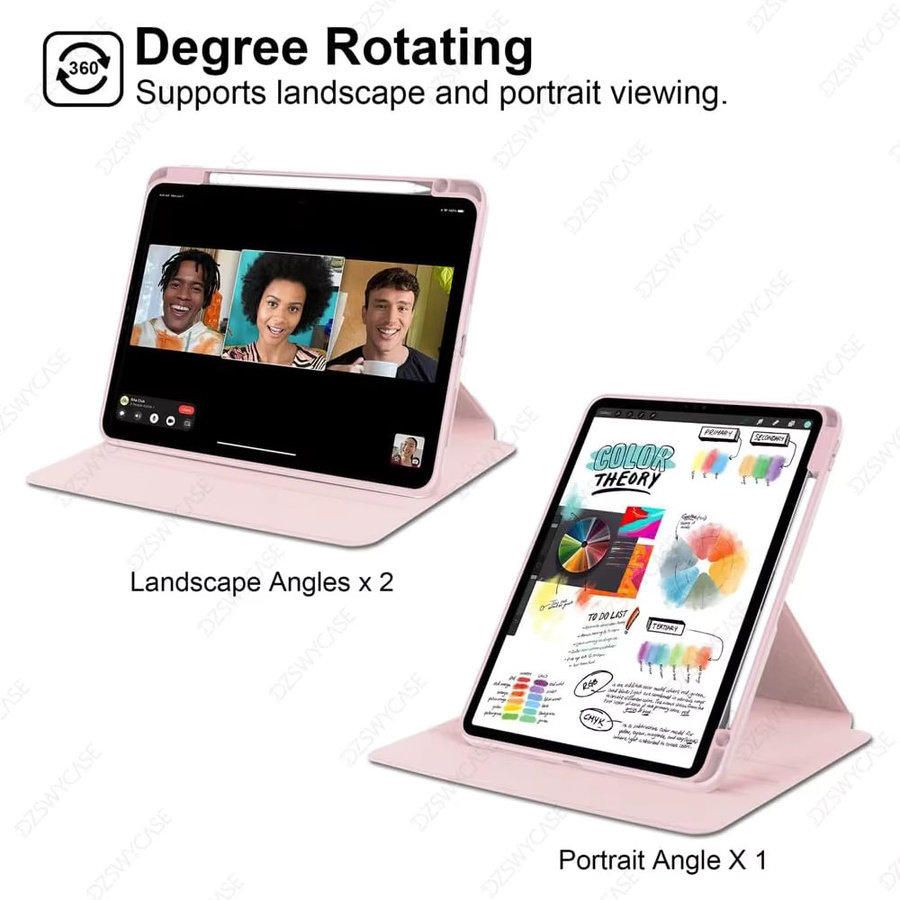 DZSWYCASE Schutzhülle für iPad Pro 12.9 (2018-2022) und iPad Air 13 (M2, M3, M4) mit 360 Grad drehbarer Rückseite, integriertem Stifthalter und transparenter Acrylabdeckung in Blau oder Pink - Bild 3