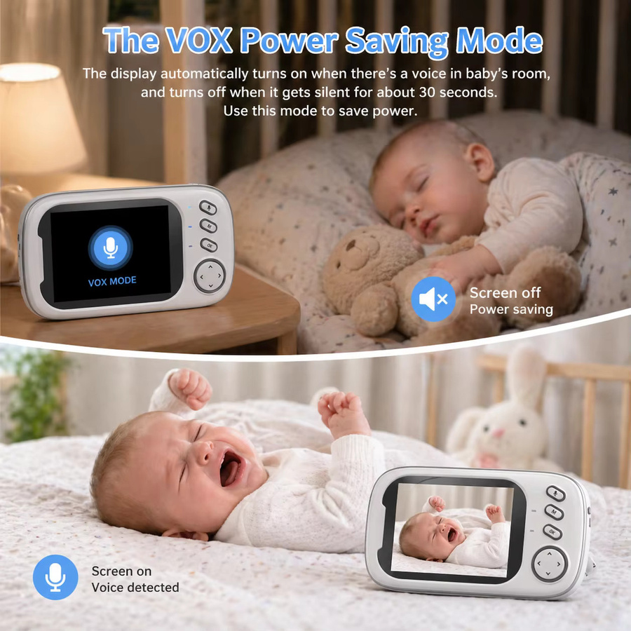 Aegiscam Video-Babyphone mit 3,5-Zoll-Display, Infrarot-Nachtsicht, Zwei-Wege-Kommunikation, Temperaturüberwachung und Geräuscherkennung, Weiß - Bild 2