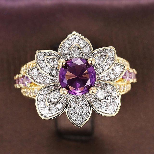 Huitan Damenring, blumenförmig, Gold, Zirkonia - Bild 1