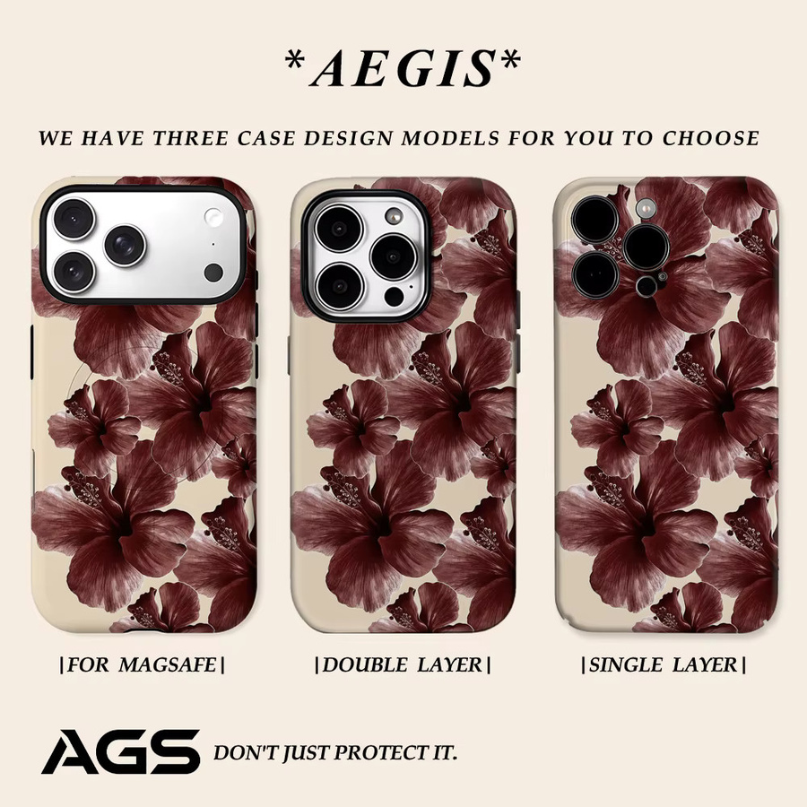 Robuste doppelschichtige Magnet-Handyhülle mit Blumenmuster für iPhone 17 16 15 14 13 Pro Max Plus in Rot von Potdemiel - Bild 2