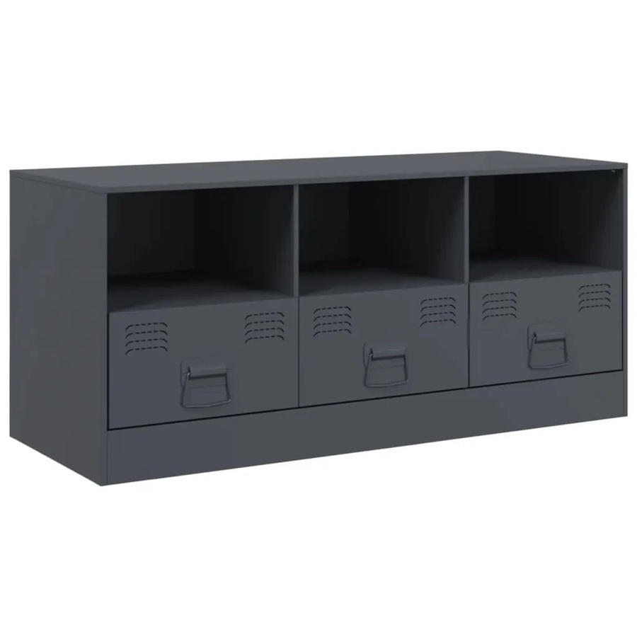 vidaXL TV-Schrank aus Stahl in Anthrazit im Industrial Design, B/T/H: 99 x 39 x 44 cm - Bild 2