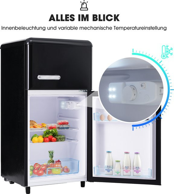 Rbefeuly Mini-Kühlschrank in Schwarz mit 72 Liter Gesamtvolumen und 21 Liter Gefrierfach - Bild 1