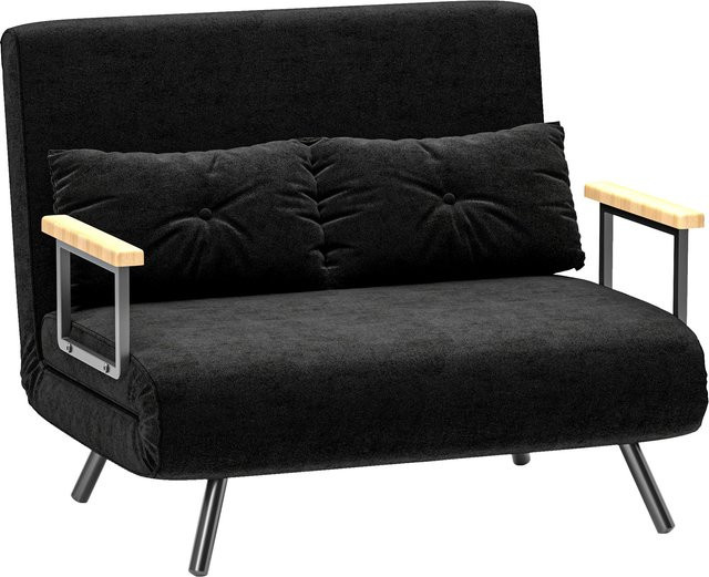HOMCOM 4 in 1 Schlafsofa als 2 Sitzer Couch mit Schlaffunktion, Samtoptik, Schwarz, B: 183 cm, T: 98,5 cm - Bild 1