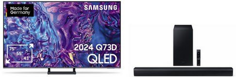 Samsung QLED Smart-TV GQ65Q73DAT 65 Zoll 4K Ultra HD in Titangrau inklusive 2.1 C-Soundbar HW-C460G mit Subwoofer, 100 Hz und Sprachsteuerung - Bild 1