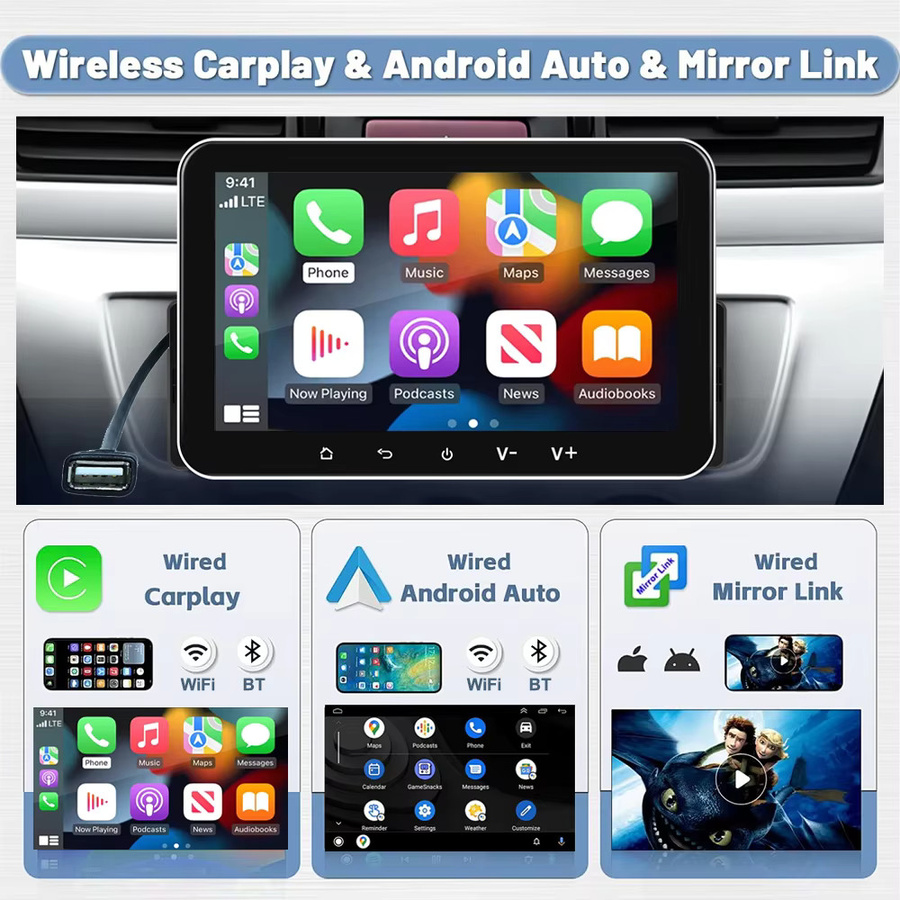 Icreative Universal 1Din Auto Radio mit 7 Zoll Touchscreen, Multimedia Player mit Wired Carplay, Android Auto, Wifi und Spiegel Link, Schwarz, Multicolour - Bild 3