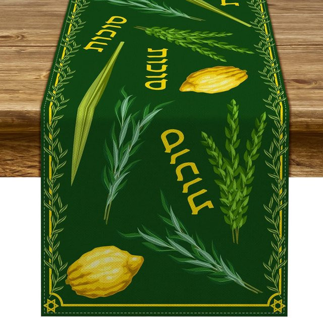 JINGYUE Pet Tischläufer aus Leinen mit Sukkot-Motiv in Grün, Breite: 33 cm, Länge: 150 cm - Bild 1