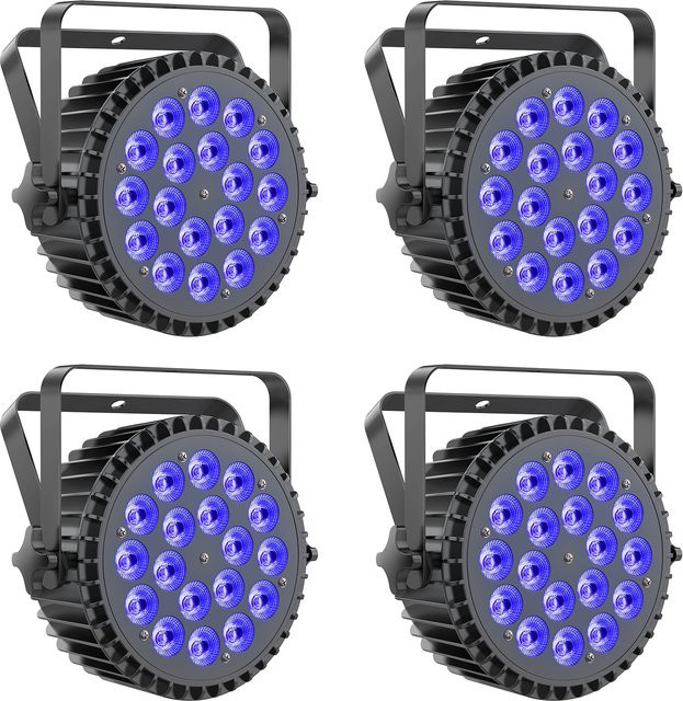 U'King 4er Set RGBWA+UV 6in1 LED Par Licht mit DMX512 und Strobe-Effekt, Schwarz, Multicolour Bühnenbeleuchtung für Disco und Party - Bild 1
