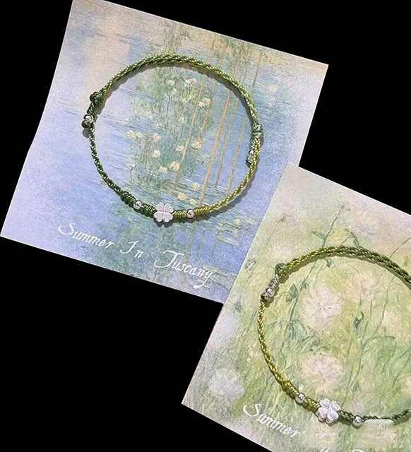 Velishy Armband, grünes vierblättriges Kleeblatt, geflochtenes Seil - Bild 1