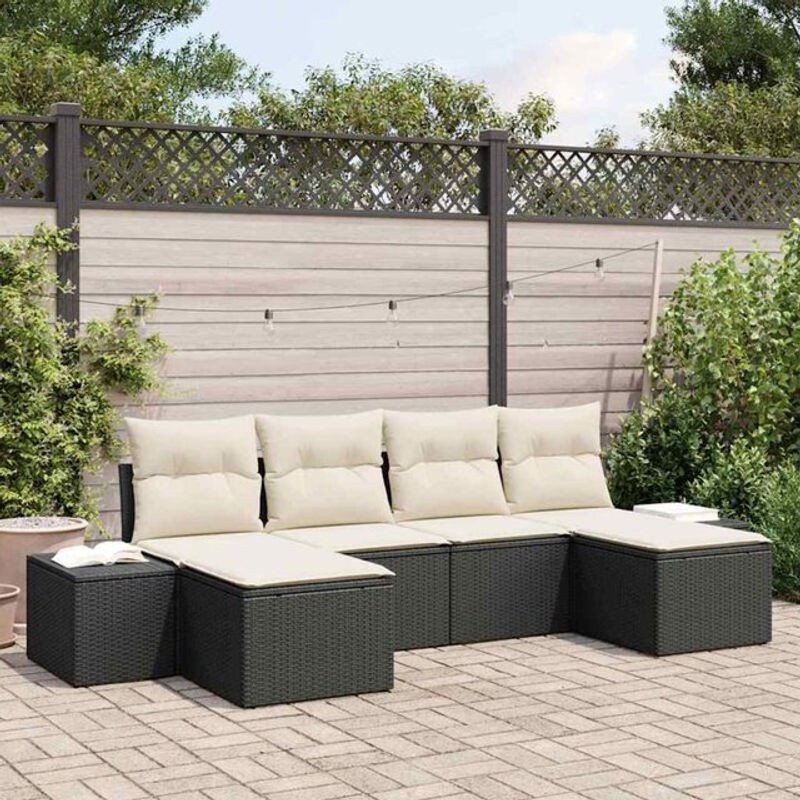 6-teiliges Garten-Sofa-Set von vidaxl aus Polyrattan und Stahl in Schwarz und Creme, B/T/H: 184 x 62 x 85 cm - Bild 1