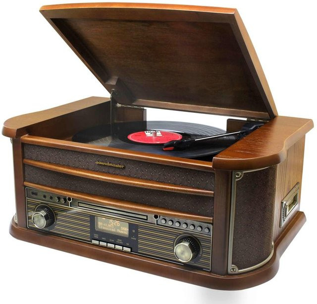 Soundmaster Plattenspieler NR565 Eiche rustikal mit Bluetooth, CD-Player und DAB+ Radio in Braun - Bild 1