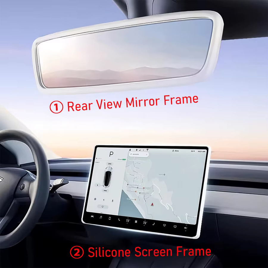 Tesmayx Schutzverkleidung Rahmen für Tesla Model 3 und Model Y Juniper – Schutzzubehör für Screen Edge Frame, Rückspiegelabdeckung und Mittelkonsole - Bild 1
