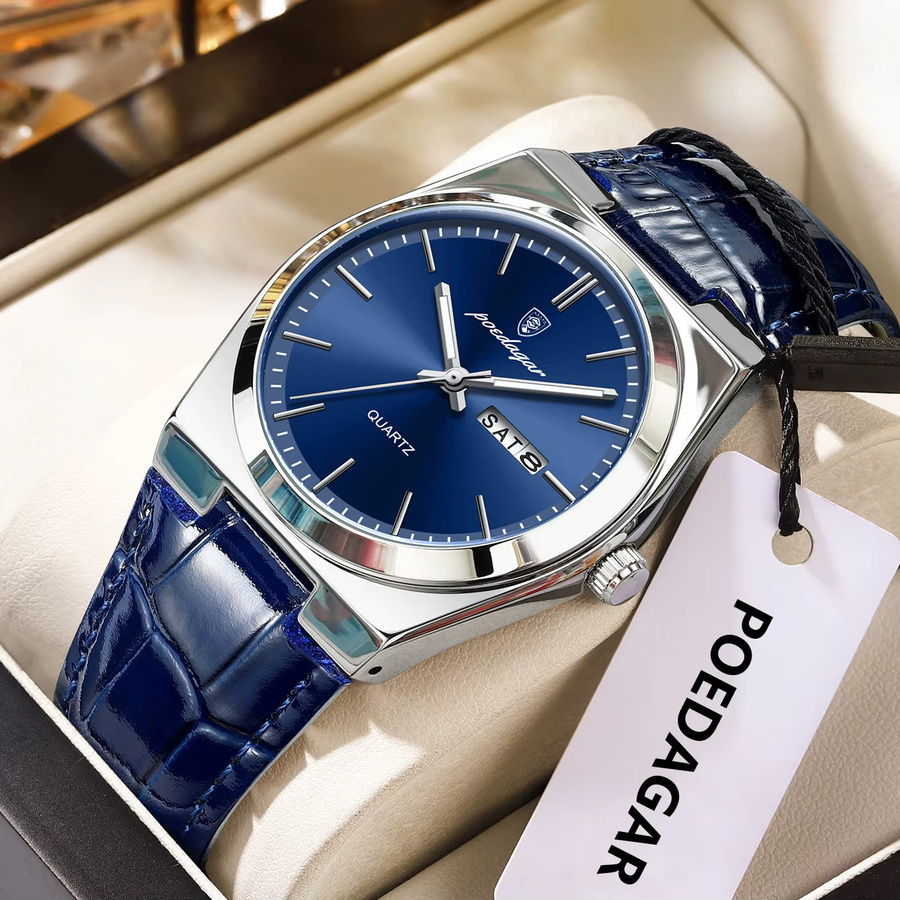 POEDAGAR Armbanduhr, Quarz, Edelstahl, Blau, Herren - Bild 2