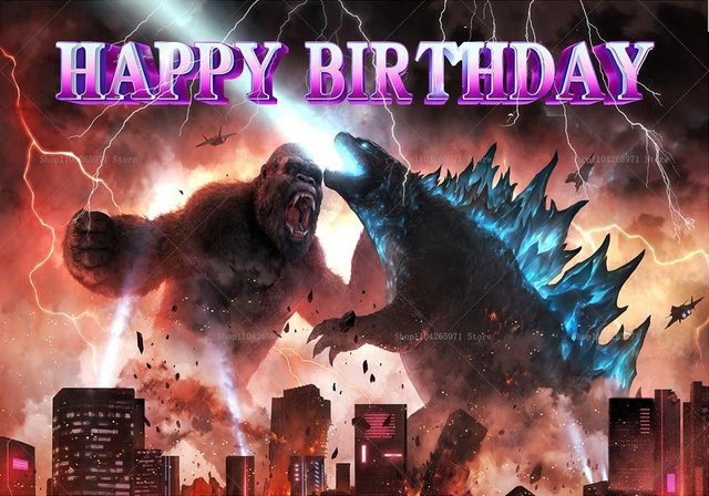 Xinghonghui Hintergrund Banner Godzilla vs King Kong Cartoon Monster Clash Abenteuer Party Dekoration für Kindergeburtstag, B: 150 cm, H: 100 cm, Mehrfarbig - Bild 1